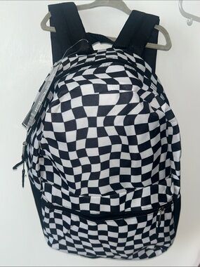 Checkerboard Black & White Backpack - Casual Unisex Daypack Moda West